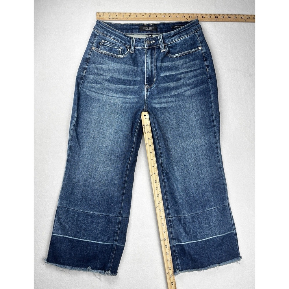 Judy Blue Women's Wide Leg Crop Jeans Size 14W High Rise Raw Hem Denim - Picture 9 of 11